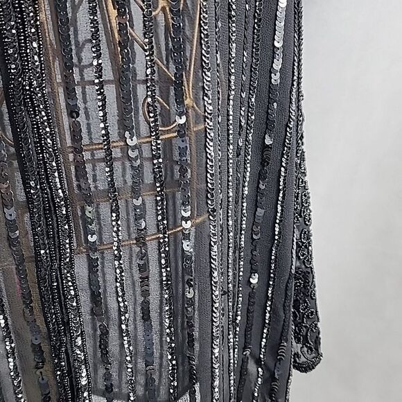 Long Black Beaded & Sequined Sheer Sparkly Holiday Snap Button Jacket Size1X - Picture 14 of 16